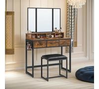 Pirlo Plush 3 Drawer Dressing Table With Mirror And Stool Rustic Brown