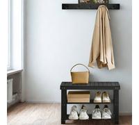 Pirlo Plush 3 Tier Bamboo Shoe Bench Rack with Coat Hooks in Black Pirlo Plush Black