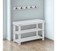 Pirlo Plush 3 Tier Bamboo Shoe Bench Rack with Coat Hooks White Pirlo Plush White