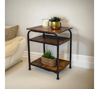 Pirlo Plush 3 Tier Side Table Rustic Brown Industrial Living Room Furniture
