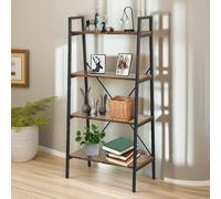 Pirlo Plush 4 Tier Free Standing Ladder Shelf For Living Room Storage Rustic Brown