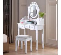 Rafaelo Mobilia 5 Drawer White Dressing Table With Mirror And Stool