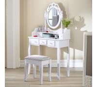 Pirlo Plush 5 Drawer White Dressing Table With Mirror & Stool Pirlo Plush White