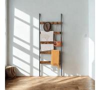 Pirlo Plush 5-Tier Towel Blanket Ladder Shelf Rack With Hooks in Brown Pirlo Plush Brown