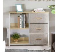 Pirlo Plush Bedroom Chest With 3 Fabric Drawers & Shelves Beige