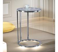 Rafaelo Mobilia Glass C Shaped Round Side Table Chrome Silver
