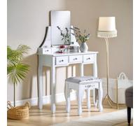 Pirlo Plush Dressing Table With 5 Drawers Mirror & Stool White Pirlo Plush White