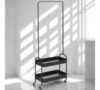 Pirlo Plush Entryway Hall Tree Coat Rack Stand With Shoe Storage & Clothes Rail in Black Pirlo Plush Black