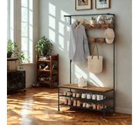 Pirlo Plush Entryway Hall Tree Coat Rack Stand With Shoe Storage & Hooks in Brown Pirlo Plush Brown