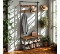 Pirlo Plush Entryway Hall Tree Coat Rack Stand With Shoe Storage in Brown Pirlo Plush Brown