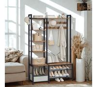 Pirlo Plush Entryway Hall Tree Coat Rack Stand With Shoe Storage & Shelves in Brown Pirlo Plush Brown