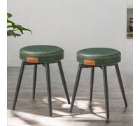 Pirlo Plush Faux Leather 2Pc Stools For Kitchen Living Room