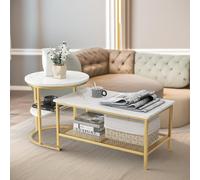 Pirlo Plush Faux Marble 2PC Nesting Tables Set Living Room Furniture in Gold Pirlo Plush Gold