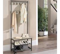 Rafaelo Mobilia Hall Tree Coat Stand With Shoe Storage and Hooks Brown