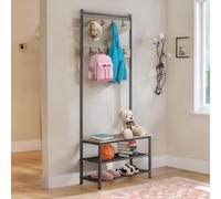 Pirlo Plush Hall Tree Coat Stand With Shoe Storage & 9 Hooks in Brown Pirlo Plush Brown