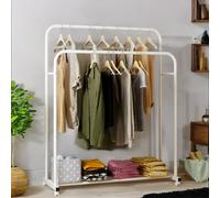 Pirlo Plush Heavy Duty Metal Clothes Rail Open Wardrobe On Wheels With Storage Shelf in White Pirlo Plush White