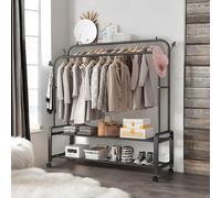 Pirlo Plush Heavy Duty Metal Clothes Rail Open Wardrobe With 2 Storage Shelves in Black Pirlo Plush Black