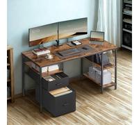 Pirlo Plush Industrial 140CM Computer Desk With Storage Shelves & Drawer Oak in Brown Pirlo Plush Brown