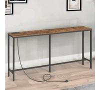 Rafaelo Mobilia Industrial Wide Console Table With Charging Station Rustic Brown