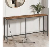 Pirlo Plush Industrial 160CM Wide Console Table With Charging Station Rustic Brown Hallway Furniture Pirlo Plush Brown