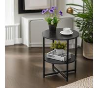 Pirlo Plush Industrial 2 Tier Round Coffee Table For Living Room Black