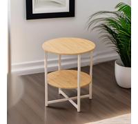 Pirlo Plush Industrial 2 Tier Round Coffee Table For Living Room in Natural Pirlo Plush Natural