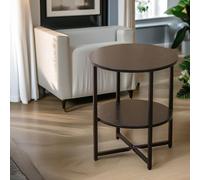 Rafaelo Mobilia Industrial 2 Tier Round Coffee Table For Living Room Walnut