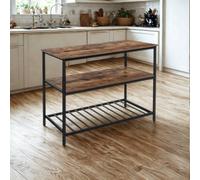 Pirlo Plush Industrial 3 Tier Kitchen Storage Island with Shelves Rustic in Brown Pirlo Plush Brown