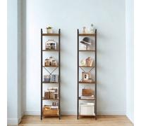 Pirlo Plush Industrial 6 Tier Tall Narrow Bookcase Shelves Rustic Brown Pirlo Plush Brown