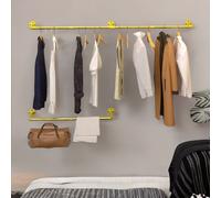 Pirlo Plush Industrial Adjustable Heavy Duty Pipe Wall-Mounted Hanging Rail in Gold Pirlo Plush Gold