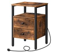 Pirlo Plush Industrial Bedside Side End Table With Charging Station And Drawers