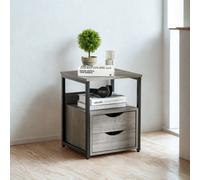 Pirlo Plush Industrial Bedside Table Nightstand With 2 Drawers & Shelf Greige in Grey Pirlo Plush Grey