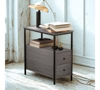 Pirlo Plush Industrial Bedside Table Nightstand With 2 Drawers & Shelf Grey Pirlo Plush Grey