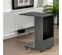 Pirlo Plush Industrial C Shaped Side Table With Storage & Wheels in Black Pirlo Plush Black