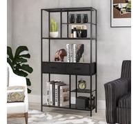 Pirlo Plush Industrial Bookcase Storage Cabinet Open Shelving Unit in Black Pirlo Plush Black