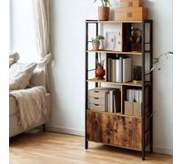 Pirlo Plush Industrial Bookcase Storage Cabinet Shelving Unit Rustic Brown Pirlo Plush Brown