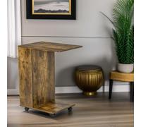 Pirlo Plush Industrial Brown C Shaped Side Table With Storage & Wheels
