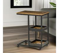 Pirlo Plush Industrial C Shaped Side Table 3-Tier With Wheels in Brown Pirlo Plush Brown