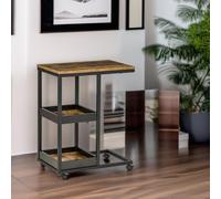 Pirlo Plush Industrial C Shaped Side Table 3-Tier With Wheels in Brown Pirlo Plush Brown