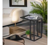 Pirlo Plush Industrial C Shaped Side Table Marble Effect in Black Pirlo Plush Black