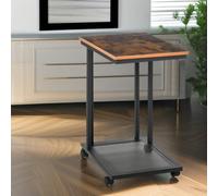 Pirlo Plush Industrial C Shaped Side Table With Mesh Shelf & Wheels in Brown Pirlo Plush Brown