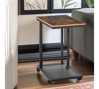 Rafaelo Mobilia Industrial C Shaped Side Table With Mesh Shelf & Wheels