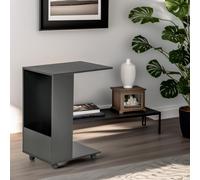 Pirlo Plush Industrial C Shaped Side Table With Storage & Wheels in Black Pirlo Plush Black