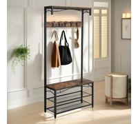 Pirlo Plush Industrial Coat Rack Shoe Storage Bench Rustic Brown Pirlo Plush Brown