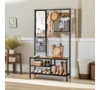 Pirlo Plush Industrial Coat Rack Stand Hall Tree With Shoe Storage Hallway Furniture