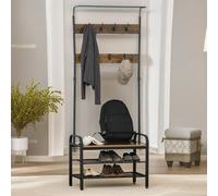 Pirlo Plush Industrial Coat Rack Stand With 2 Shelves & 8 Hooks in Brown Pirlo Plush Brown