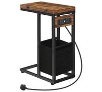Pirlo Plush Industrial Foldable C Side End Table With Charging Station