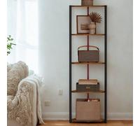 Pirlo Plush Industrial Free-Standing 5 Tier Corner Shelf with LEDs Rustic Brown Pirlo Plush Brown