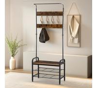 Pirlo Plush Industrial Hall Tree Coat Rack Stand With Shoe Storage Shelves in Brown Pirlo Plush Brown