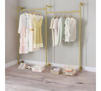 Pirlo Plush Industrial Heavy Duty Pipe Wall-Mounted Floating Shelf With Hanging Rails in Gold Pirlo Plush Gold